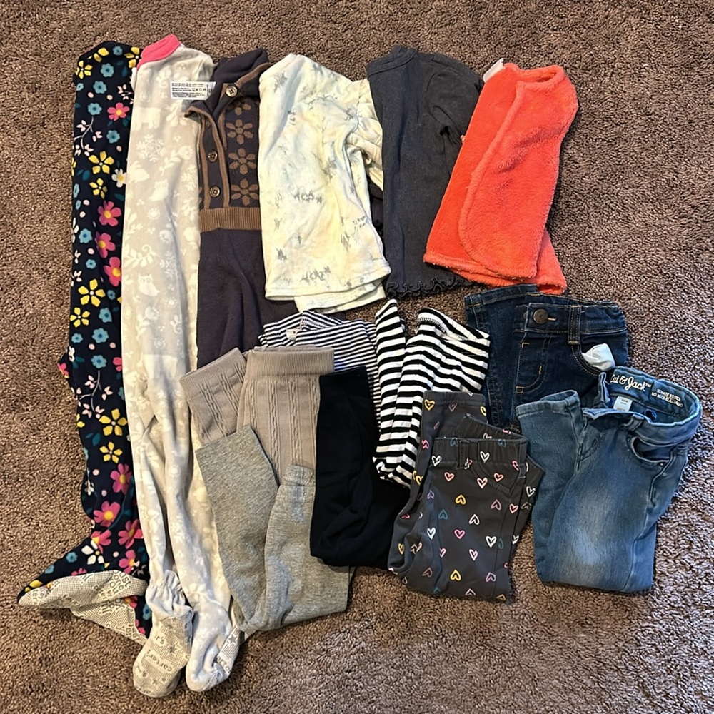 Babygirl 18m fall & winter footie, dress, top, vest, pants bundle!